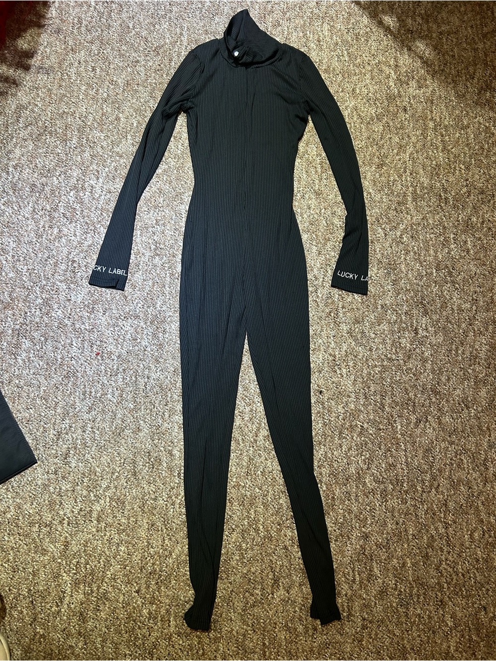 Lucky Brand Black Ribbed Long-Sleeve Jumpsuit